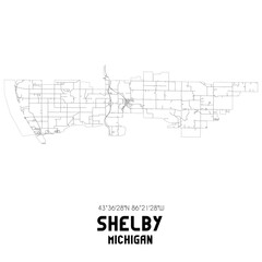 Shelby Michigan. US street map with black and white lines.