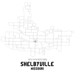 Shelbyville Missouri. US street map with black and white lines.