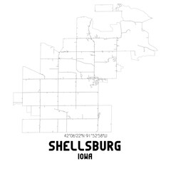 Shellsburg Iowa. US street map with black and white lines.