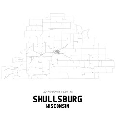 Shullsburg Wisconsin. US street map with black and white lines.