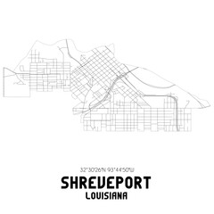 Shreveport Louisiana. US street map with black and white lines.