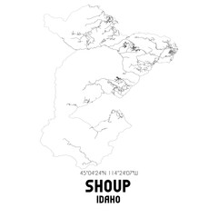 Shoup Idaho. US street map with black and white lines.