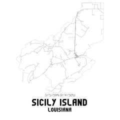 Sicily Island Louisiana. US street map with black and white lines.