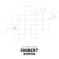 Shubert Nebraska. US street map with black and white lines.
