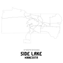 Side Lake Minnesota. US street map with black and white lines.