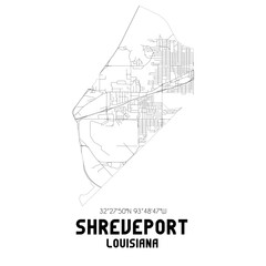 Shreveport Louisiana. US street map with black and white lines.