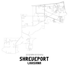 Shreveport Louisiana. US street map with black and white lines.