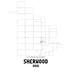 Sherwood Ohio. US street map with black and white lines.