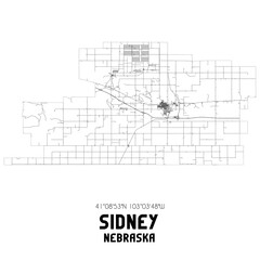 Sidney Nebraska. US street map with black and white lines.