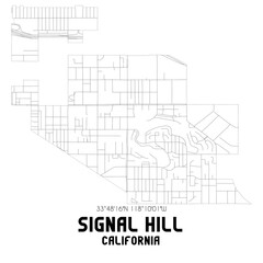 Signal Hill California. US street map with black and white lines.