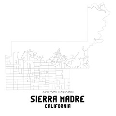 Sierra Madre California. US street map with black and white lines.