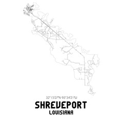 Shreveport Louisiana. US street map with black and white lines.