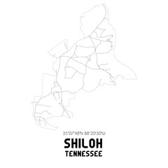 Shiloh Tennessee. US street map with black and white lines.