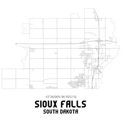 Sioux Falls South Dakota. US street map with black and white lines.