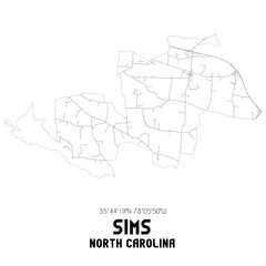 Fototapeta premium Sims North Carolina. US street map with black and white lines.