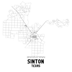 Sinton Texas. US street map with black and white lines.