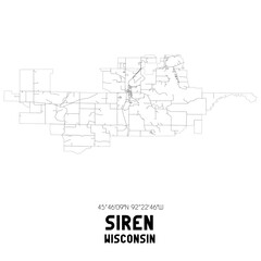 Siren Wisconsin. US street map with black and white lines.