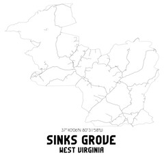 Sinks Grove West Virginia. US street map with black and white lines.
