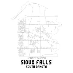 Sioux Falls South Dakota. US street map with black and white lines.