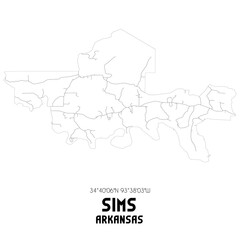 Sims Arkansas. US street map with black and white lines.