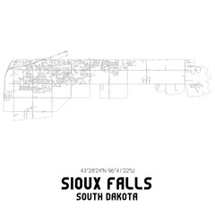 Sioux Falls South Dakota. US street map with black and white lines.