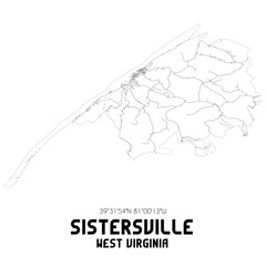 Sistersville West Virginia. US street map with black and white lines.
