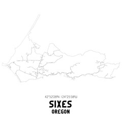 Fototapeta premium Sixes Oregon. US street map with black and white lines.