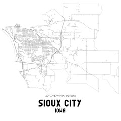 Sioux City Iowa. US street map with black and white lines.