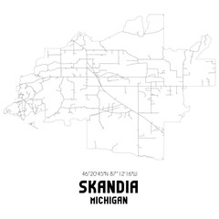 Skandia Michigan. US street map with black and white lines.