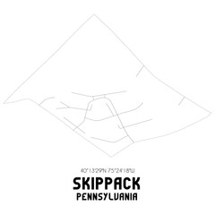 Skippack Pennsylvania. US street map with black and white lines.