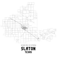 Slaton Texas. US street map with black and white lines.