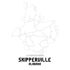 Fototapeta na wymiar Skipperville Alabama. US street map with black and white lines.