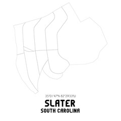 Slater South Carolina. US street map with black and white lines.