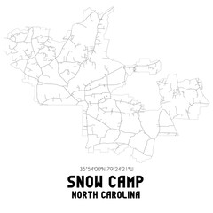 Snow Camp North Carolina. US street map with black and white lines.