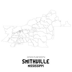 Smithville Mississippi. US street map with black and white lines.
