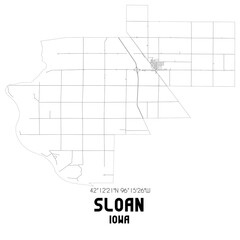 Sloan Iowa. US street map with black and white lines.