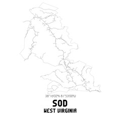 Sod West Virginia. US street map with black and white lines.