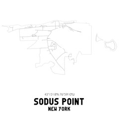 Sodus Point New York. US street map with black and white lines.