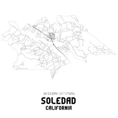 Soledad California. US street map with black and white lines.