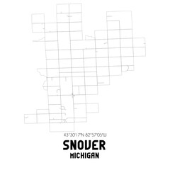 Snover Michigan. US street map with black and white lines.