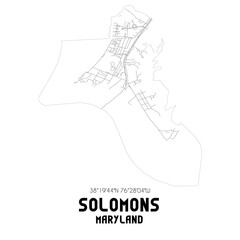 Solomons Maryland. US street map with black and white lines.