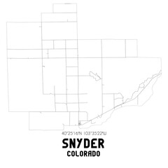 Snyder Colorado. US street map with black and white lines.