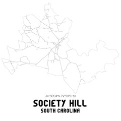 Society Hill South Carolina. US street map with black and white lines.