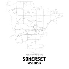 Somerset Wisconsin. US street map with black and white lines.