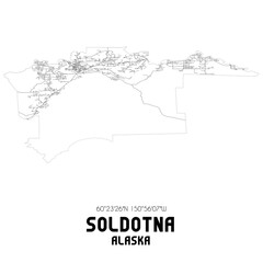 Soldotna Alaska. US street map with black and white lines.