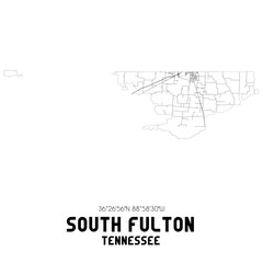 South Fulton Tennessee. US street map with black and white lines.