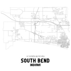 South Bend Indiana. US street map with black and white lines. - obrazy, fototapety, plakaty