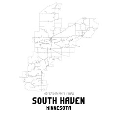 South Haven Minnesota. US street map with black and white lines.