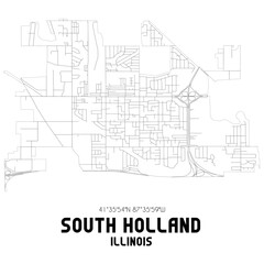 South Holland Illinois. US street map with black and white lines.