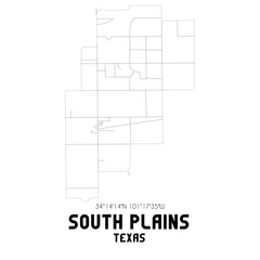South Plains Texas. US street map with black and white lines.